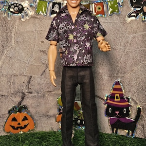 Halloween themed dress shirt with black dress slacks Handmade for 12&quot; male fashion dolls like ken