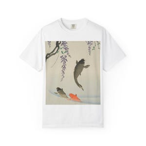 Japanese Koi Fish and Wisteria Unisex Garment-Dyed T-shirt, Japan Art, Traditional Design, Rich Sizes Colors, Men Women Tee, Gift for Him