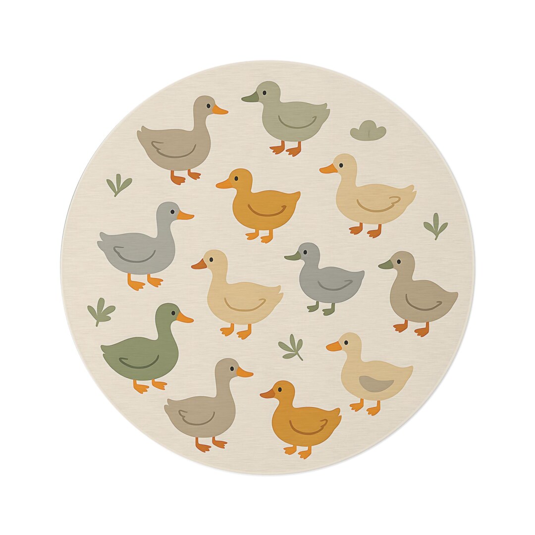 Charming Duck Round Rug, Nursery Decor, Kids Room, Animal Themed, Baby ...