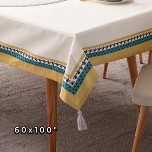 Boho Style Cotton Linen Tablecloth – 60&quot;x100&quot; | Rectangle Tablecloth | Washable & Reusable | Farmhouse Kitchen Decor | Housewarming Gift