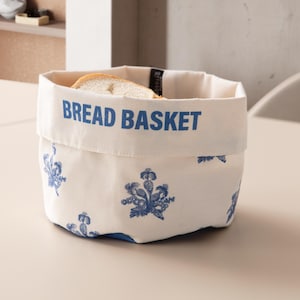 Cesta de Pão Floral Azul 20x13 cm | Cesta de Mesa Dobrável de Algodão e Linho | Decoração de Cozinha em Estilo Country Francês | Armazenamento de Tecido para Estilo Rural