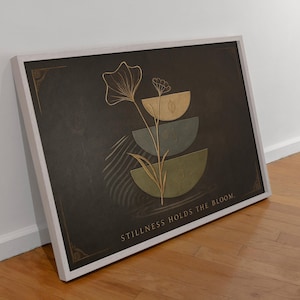 The Bloom – | Minimalist Zen Botanical Wall Art | Gold Floral Canvas or Fine Art Poster | Japandi Calm Decor Wall art