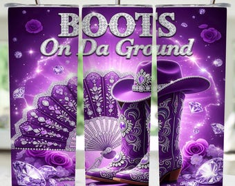 Boots On Da Ground タンブラーラップ、20オンス タンブラー昇華デザイン、ウェスタングリッターブリングカウガール PNG、フローラルラインダンス デジタルダウンロード