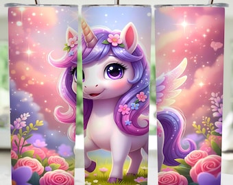 Unicorn Tumbler Wrap PNG, 20oz Skinny Tumbler Design, Cute Unicorn Tumbler, Glitter Sparkle Sublimation for Kids, Instant Digital Download
