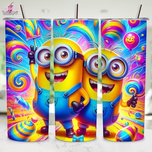 Envoltura para vaso de dibujos animados de Minions / Diseño de sublimación PNG para vaso de 20 oz / Envoltura delgada para vaso de 20 oz / Descarga digital para plantilla de vaso