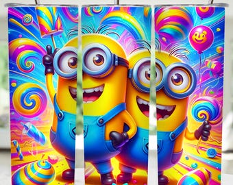 Minion Cartoon Tumbler Wrap | 20oz Tumbler Png Sublimation Design | 20oz Skinny Tumbler Wrap | Digital Download for Tumblers Template