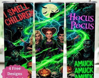 Halloween 20 oz Skinny Tumbler Wrap, Witches Sisters Movie 20 oz Tumbler Sublimation Design Png, Hot Character Halloween 20 oz Tumbler Wrap