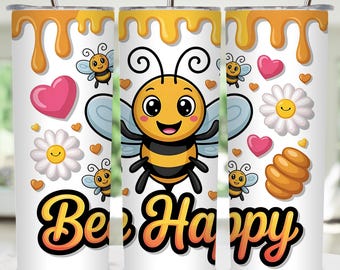 Bee Happy Tumbler Wrap、20ozスキニータンブラーPNG昇華デザイン、Sweet Kind Happy Tumbler Wrap、Bee Tumblerデザイン、デジタルダウンロード