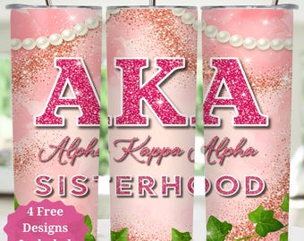 Alpha Kappa Alpha Tumbler Wrap | 20oz Skinny Tumbler Sublimation Wrap | AKA Glitter Sorority Cup Design | Sisterhood PNG | Digital Download