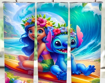 Summer Vibes 20oz skinny tumbler wrap, Stitch Sublimation Designs, Lilo & Stitch Tumbler PNG, Stitch Tumbler Wrap, Digital Download