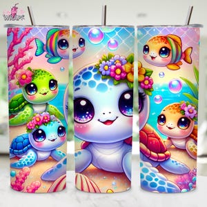 Envoltura para vaso de tortuga marina, tortuga marina bebé PNG, sublimación delgada de 20 oz, envoltura para vaso con purpurina, diseño PNG de animal marino, descarga digital