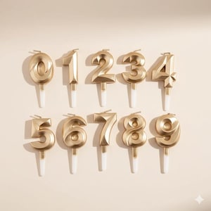Gold Number Birthday Candle | Metallic Cake Topper 0-9 | Elegant Gold Birthday Cake Decoration