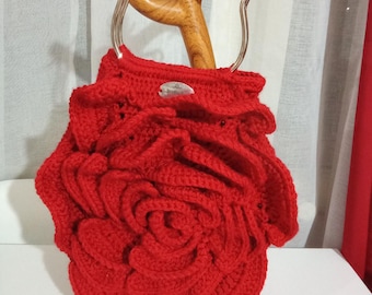 Red rose bag - hand-knitted