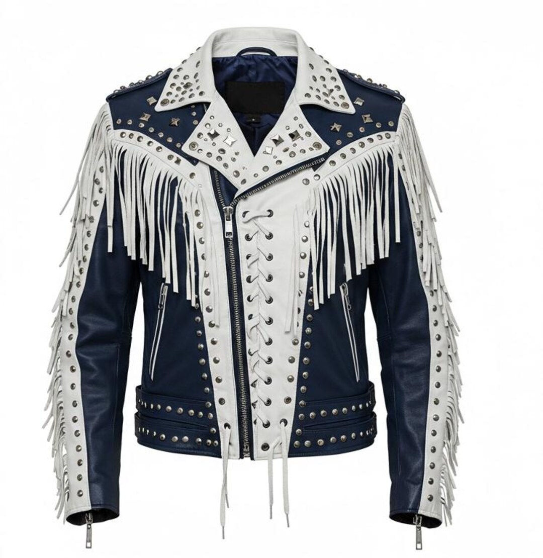 Tailcoat Jacket Rocker Fringe Leather Biker Jacket: Studded Western Rocker Coat - Etsy