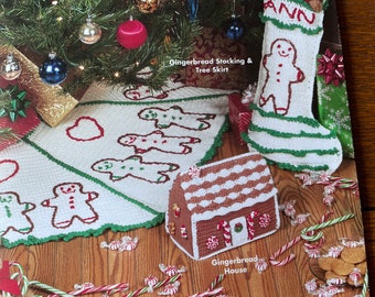 Crocheted Ginger Bread Man Tree Skirt & Stocking (Gingerbread  house not included)