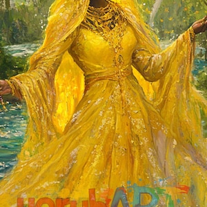 Art mural imprimable léger de la rivière Oshun - affiche numérique de la déesse Orisha africaine - décoration spirituelle yoruba pour autel et maison à télécharger