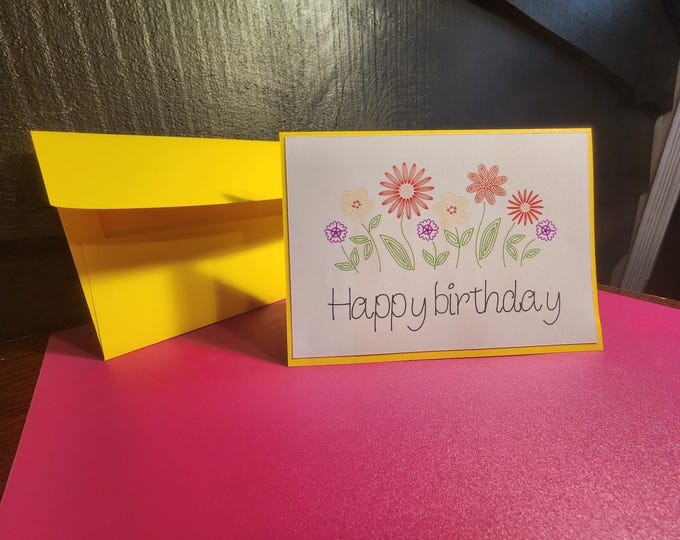 Handmade Birthday Card: Flower. Blank, write your own message.