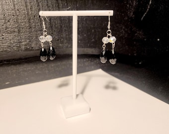 Handmade Black and White Dangle Earrings