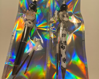 Ballpoint Pens with Grey Cat Head Charm Set