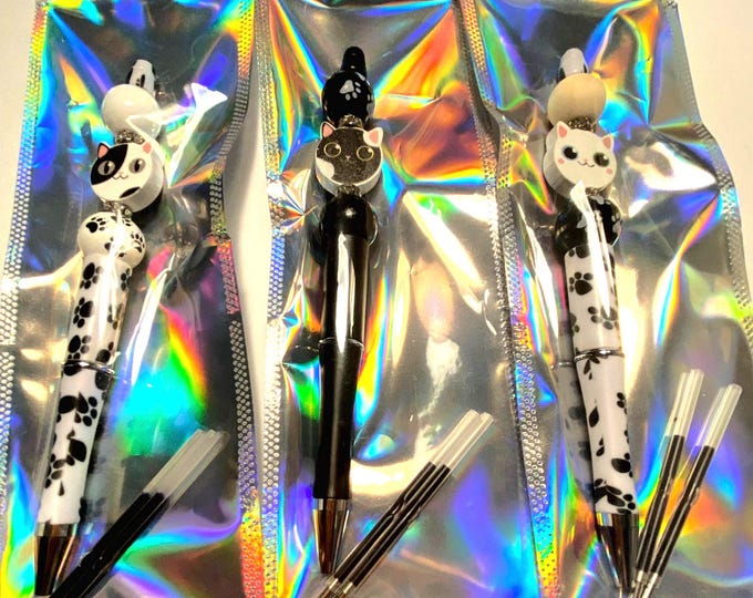 Ballpoint Pens with Cat Head Charms Set