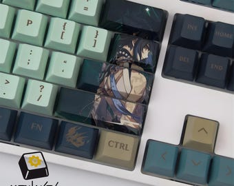 Juego de teclas Night Fang Spirit: 128 teclas PBT con perfil Cherry, diseño de guerrero estilo anime, teclas para teclados mecánicos con interruptores MX