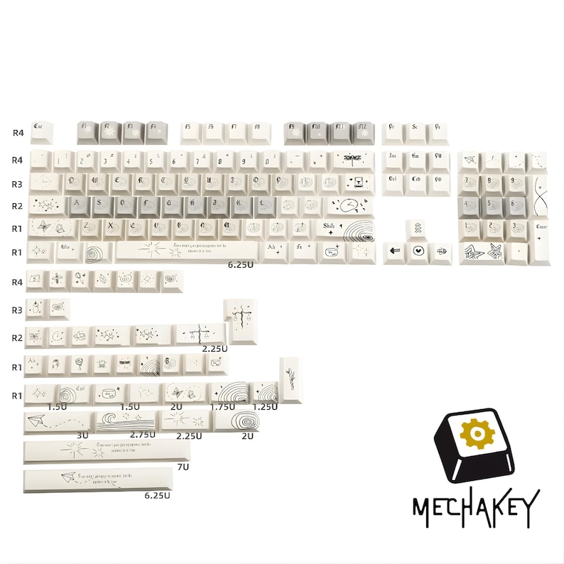 Mech Keyboard Rows Moon Ink Keycaps: 143-key Cherry Profile PBT Dye-sub Mechanical ...