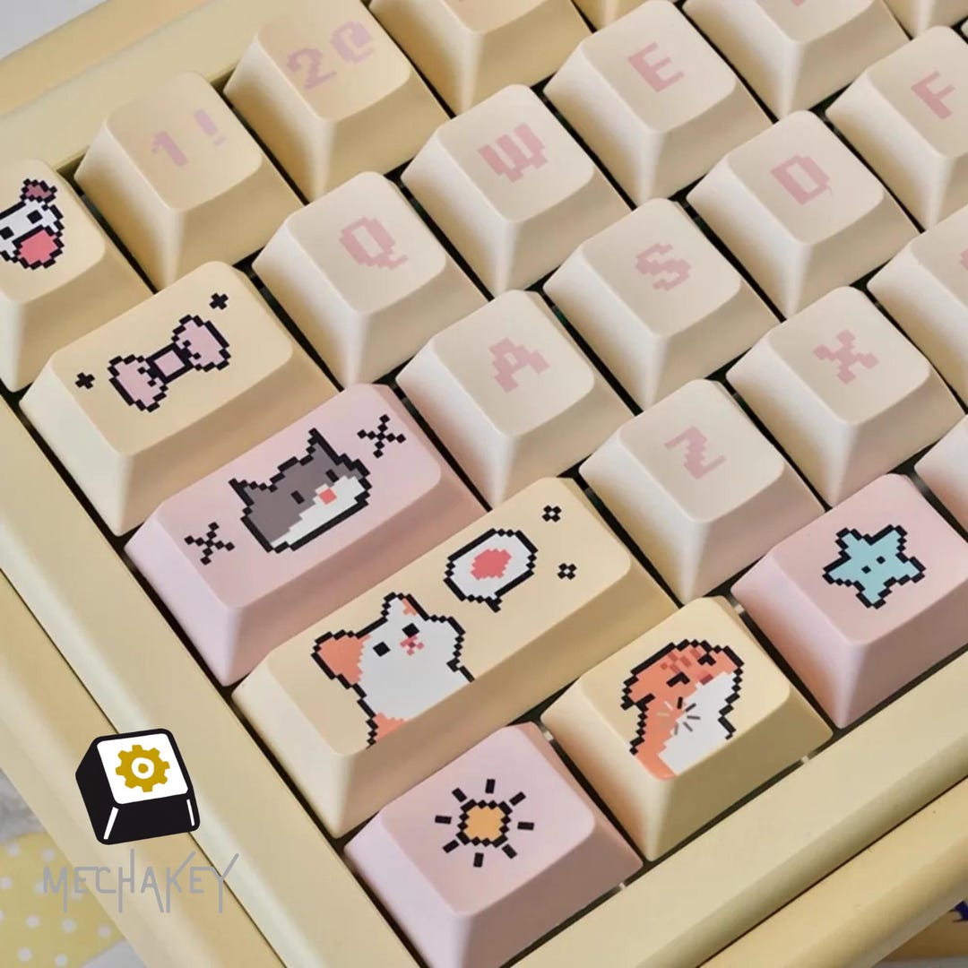 Pixel Kitten Keycaps: 132-key PBT Cherry Profile Anime Set - Etsy