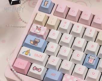Juego de teclas Pink Kitty: 143 teclas PBT con sublimación de tinta y perfil cereza para teclados mecánicos