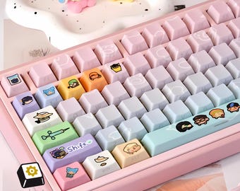 Teclas Pastel Parade: Juego de teclas mecánicas de sublimación de tinta PBT con perfil de cereza de 125 teclas