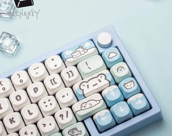 Teclas FrostPaw Bear: Juego de teclas para teclado mecánico de 130 teclas PBT con impresión por sublimación de tinta y perfil MOA