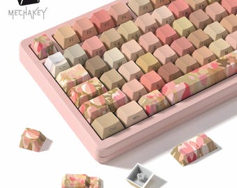 Juego de teclas con diseño floral: 130 teclas PBT de sublimación de tinta con perfil cereza y impresión lateral