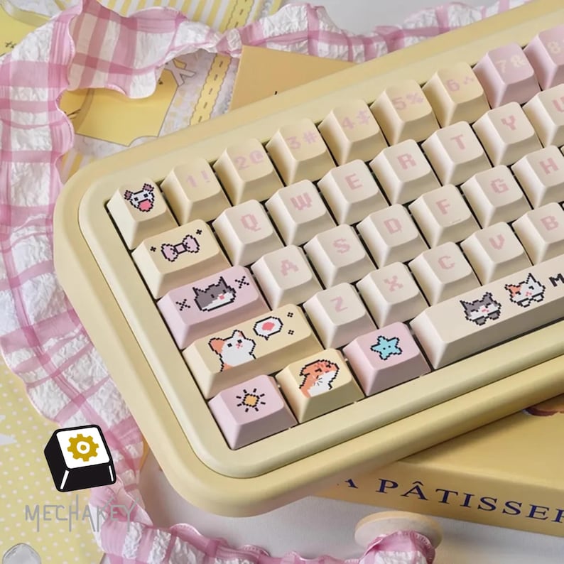 Pixel Kitten Keycaps: 132-key PBT Cherry Profile Anime Set - Etsy