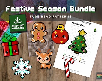 Patrón de cuentas para planchar | Paquete de temporada festiva - 7 diseños navideños | Descarga digital en PDF (EE. UU. y A4)