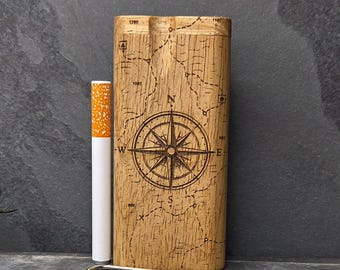 Wood Dugout Stash Box with Pick and One Hitter - Compass