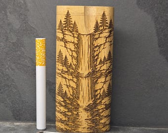 Wood Dugout Stash Box with Pick and One Hitter - Waterfall