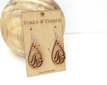 Baltic Birch Wood Wave Symbol Earrings