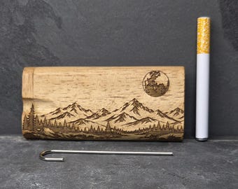 Wood Dugout Stash Box with Pick and One Hitter - Mountain