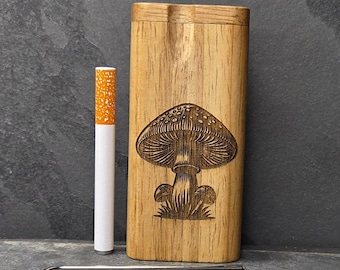 Wood Dugout Stash Box with Pick and One Hitter - Mushroom