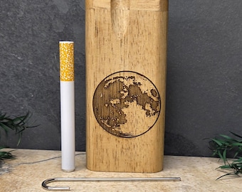 Wood Dugout Stash Box with Pick and One Hitter - Full Moon