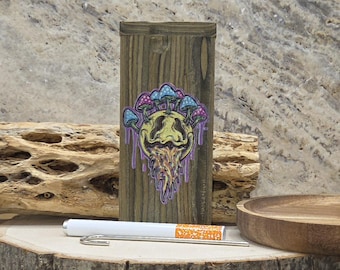 Psychedelic Mushrooms Smiley Face Laser Etched and UV Printed Wood Dugout Green