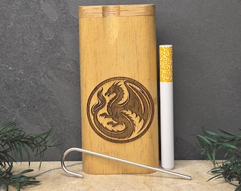 Wood Dugout Stash Box with Pick and One Hitter - Dragon