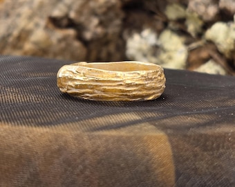 Rustic Driftwood Texture Band Matte White Gold Plated Pewter Ring Size 8