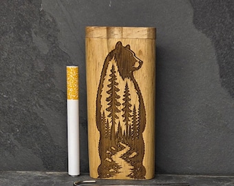 Wood Dugout Stash Box with Pick and One Hitter - Bear