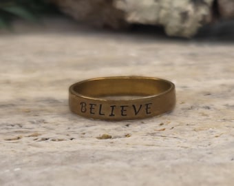 Artisan Brass Affirmation Ring - BELIEVE - Size 7