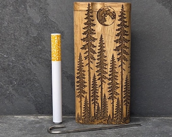 Wood Dugout Stash Box with Pick and One Hitter - Forest