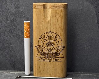 Wood Dugout Stash Box with Pick and One Hitter - Moth