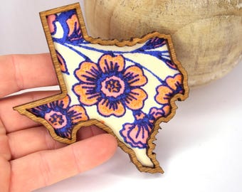 Texas State Magnet Baltic Birch with Upcycled Reclaimed Fabric