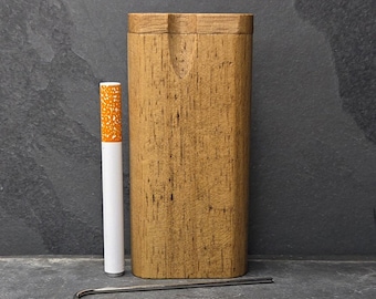 Wood Dugout Stash Box with Pick and One Hitter - Early American Stained