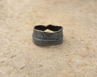 Feather Ring Size 8 Antique Brass Turquoise Plated Pewter