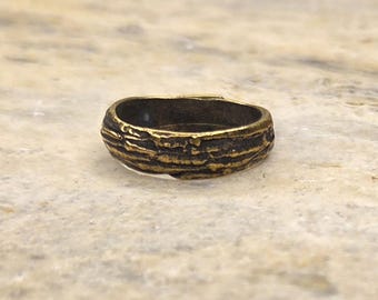 Rustic Driftwood Textured Ring Antique Bronze Plated Pewter Ring Size 8